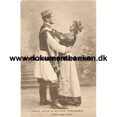 Gerda Krum og Holger Reenberg i "Den Glade Enke". Skuespiller. Postkort