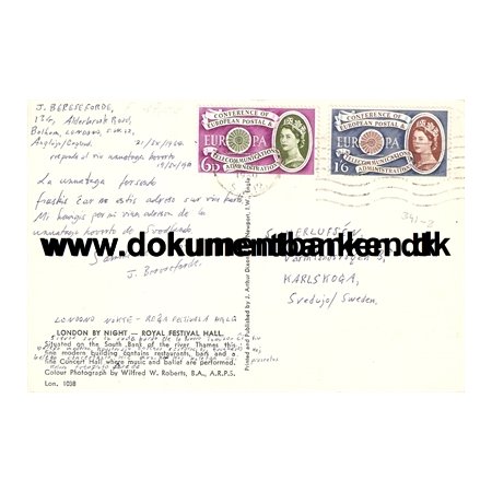 England, Europamrker, Postkort, 1960