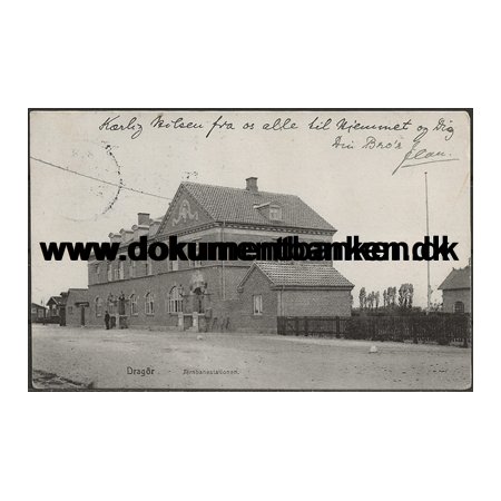 Dragr Station Jernbane Postkort