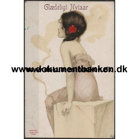 Raphael Kirchner Ung Kvinde med Cigaret Postkort 1910