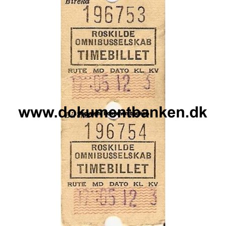 Roskilde Omnibus Timebillet - 2 sammenhngende