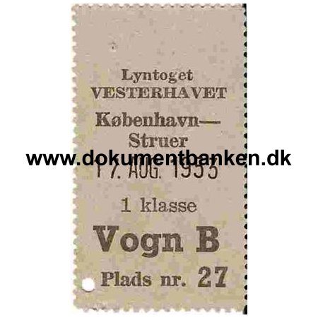 Pladsbillet Lyntog 1953