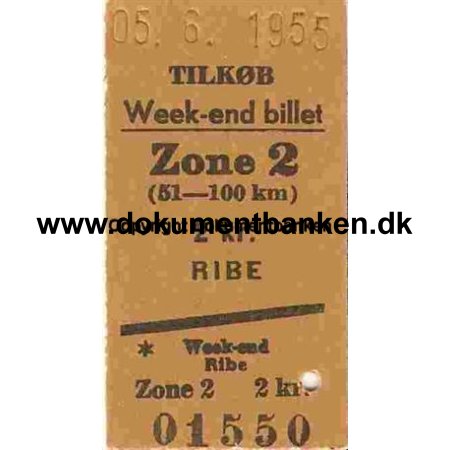 Ribe Weekendbillet tilkb 1955