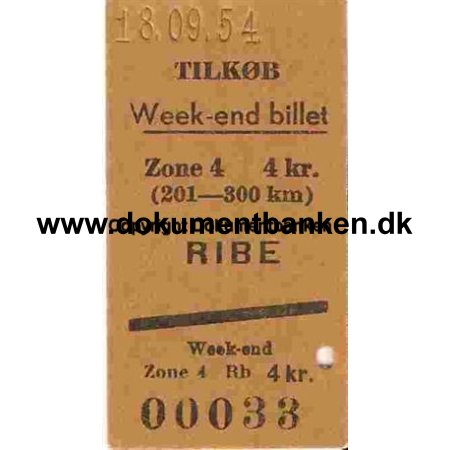 Ribe Weekendbillet Tilkb 1954