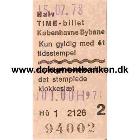 Edmonsonsk Billet Kbenhavns Bybane halv Time billet 1978