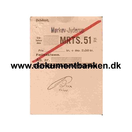 DSB Ratekort Mrkv - Jyderup 1951