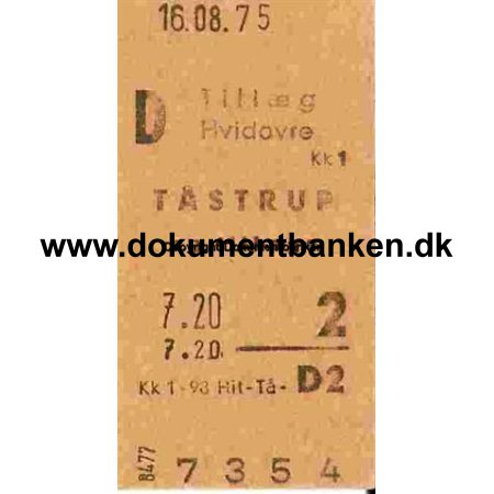 Edmonsonsk Billet Tillg Hvidovre - Tstrup 1975