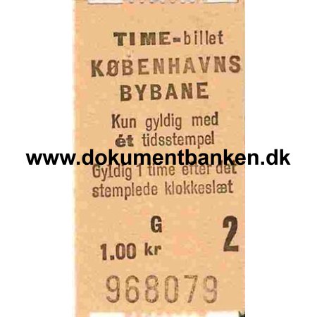 Time-billet Kbenhavns Bybane - 1,00 Kr