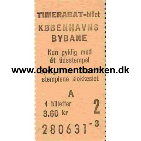 Time-billet Kbenhavns Bybane - 3,60 Kr