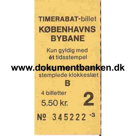 Time-billet Kbenhavns Bybane - 5,50 Kr - Gul