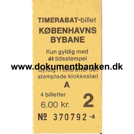 Time-billet Kbenhavns Bybane - 6,00 Kr - Gul