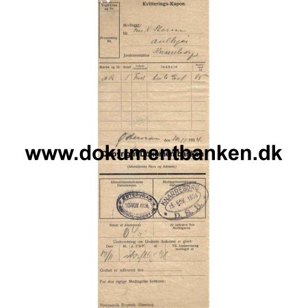 Knarreborg 15 November 1934 Fragtbrev / Kvitterings-kupon