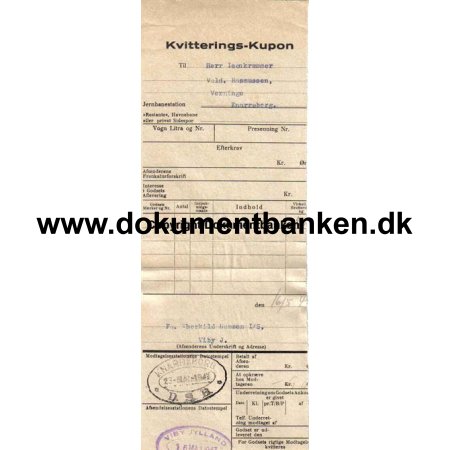 Knarreborg 23 Maj 1947 fragtbrev / Kvitteringskupon