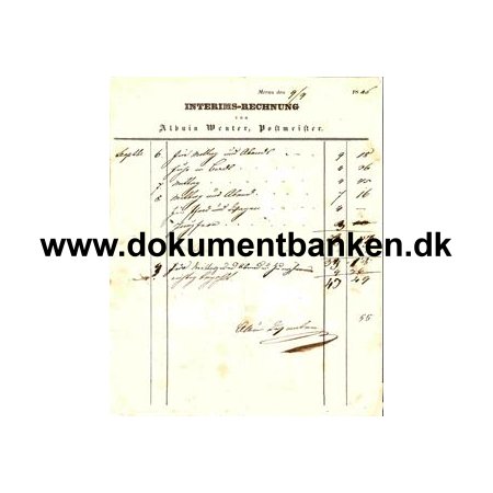 Albuin Wenter, Postmeister - Meran - Interims-Rechnung 1846