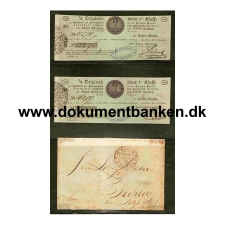 1851 Prefitalistisk brev med 2 lodsedler ( Lotteri fra Frankfurt )