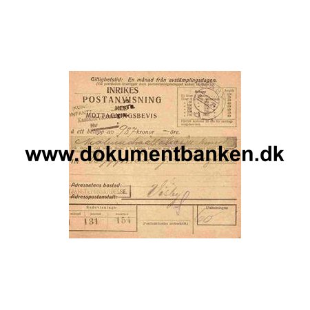 Inrikes Postanvisning - Visby 1924