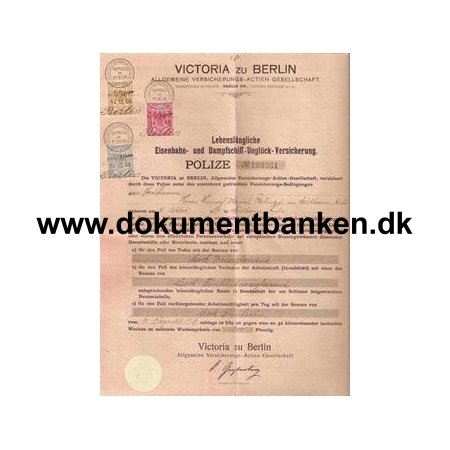 Forsikringspolice - dateret Berlin 14 December 1908