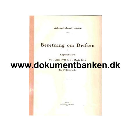 lborg - Hadsund Jernbane - Beretning om Driften 1945-46
