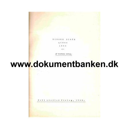 Illegal bog " Norske Digte siden 1940 " af Nordahl Grieg p 22 sider